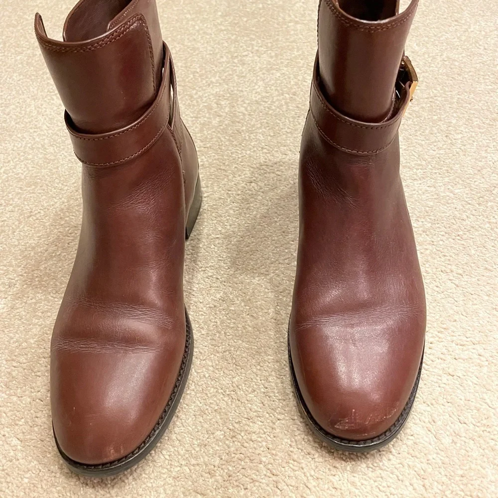 Women's Brown Leather Ankle Boots with Buckle